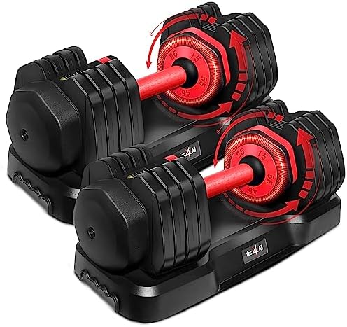 Yes4All 25/55LB Adjustable Dumbbells, Easy Adjust, Suitable for All Fitness Levels, Perfect for Home Gym, Durable Design