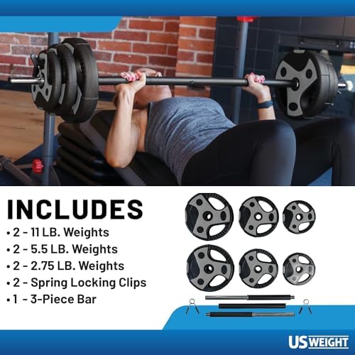 US Weight 43 LB Barbell Weight Set for Home Gym with Adjustable Weights for Muscle Building and Fitness Lifting