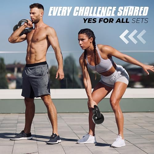 Yes4All Kettlebell, Stable Flat Bottom Kettlebell, Cast Iron Sets for Full Body Workout, Push Up, Grip Strength Training