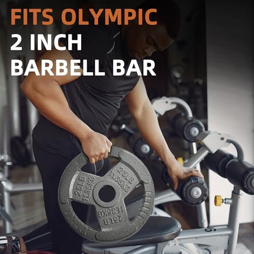 Fitvids Cast Iron Weight Plates 2-Inch Olympic Size for Strength Training & Weightlifting, Multiple Weights Available