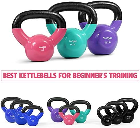 Yes4All Kettlebell, Stable Flat Bottom Kettlebell, Cast Iron Sets for Full Body Workout, Push Up, Grip Strength Training