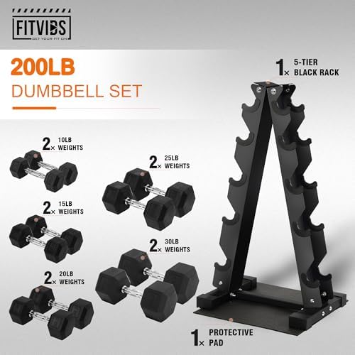 Fitvids Rubber Coated Hex Dumbbell Weight Set for Home Gym, 150LB Set, 5-25 Lbs Pairs, Portable Storage Included Fitvi