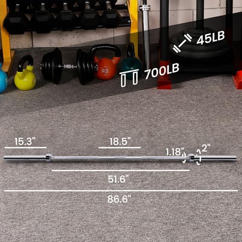 Fitvids Olympic Barbell Bar for Powerlifting and Weightlifting, High Capacity 700 Pound, 2 Inch Diameter Barbell
