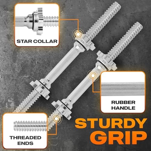Yes4All Chrome/Rubber Grip Dumbbell Handles, 14/16/18/24 Inch, For 1" / 1.15" Plates, Weight Bar Connector, Home Gym Fi