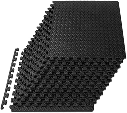 ProsourceFit Puzzle Exercise Mat for Home Gym, Mat for Home Workout Equipment, Floor Padding for Kids, Black, 24 in x 24