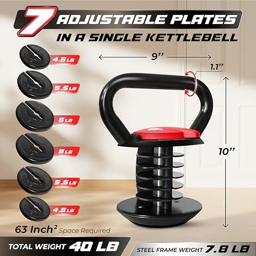 Yes4All Adjustable Kettlebell Set, 20-40 LB Weight Set, Black Yes4All Adjustable Kettlebell Set, Solid Cast Iron Handle,