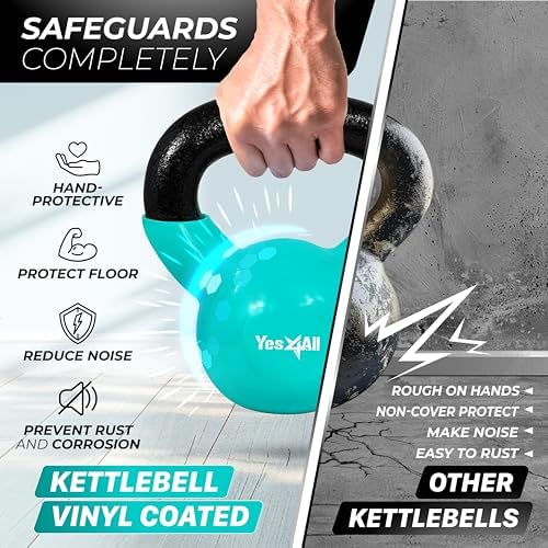 Yes4All Kettlebell, Stable Flat Bottom Kettlebell, Cast Iron Sets for Full Body Workout, Push Up, Grip Strength Training