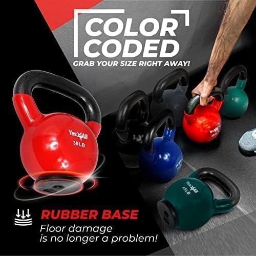 Yes4All Rubber Base Kettlebells for WomenStrength Training (10-65 lbs) Yes4All Kettlebells for Women Fitness Rubber Ba