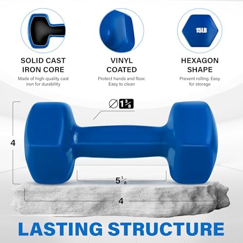 Yes4All Vinyl Hexagon Dumbbells - 2-in-1 Adjustable Set (2-15 lbs) for Home Gym Strength Training