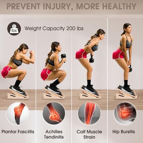 2-in-1 Professional Wooden Balance Board & Slant Board, Adjustable Incline Board and Calf Stretcher, Stretch Board for A