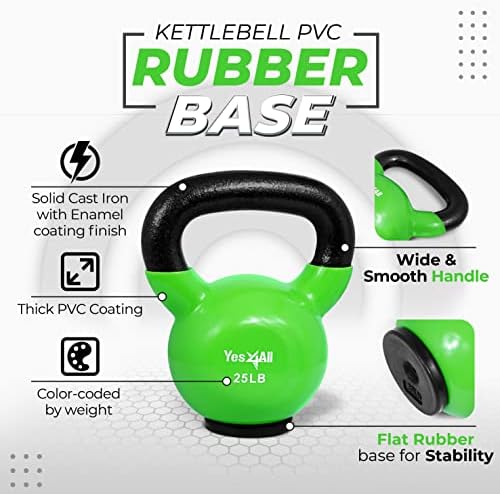 Yes4All Rubber Base Kettlebells for WomenStrength Training (10-65 lbs) Yes4All Kettlebells for Women Fitness Rubber Ba