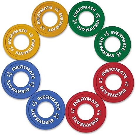 EVERYMATE Rubber Fractional Weight Plates Set of 8 Micro Weight Plate Pair of 0.25LB 0.5LB 0.75LB 1 LB for Olympic Barbe