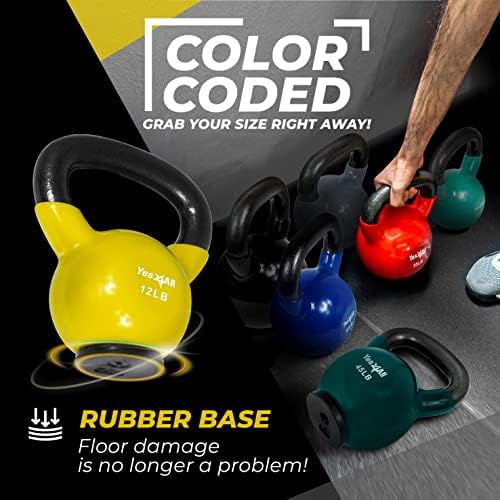 Yes4All Rubber Base Kettlebells for WomenStrength Training (10-65 lbs) Yes4All Kettlebells for Women Fitness Rubber Ba