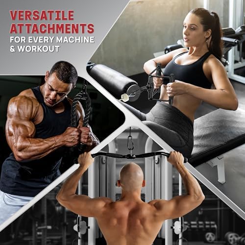 Yes4All Cable Machine Attachment Row Handles Tricep Rope Straight Bar V Bar LAT Pulldown Accessories 880 LB Load for Ho