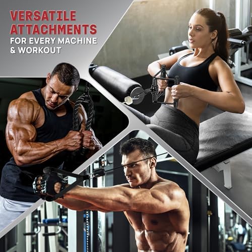 Yes4All Cable Machine Attachment Row Handles Tricep Rope Straight Bar V Bar LAT Pulldown Accessories 880 LB Load for Ho