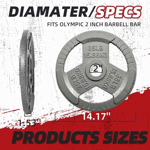 Fitvids Cast Iron Weight Plates 2-Inch Olympic Size for Strength Training & Weightlifting, Multiple Weights Available