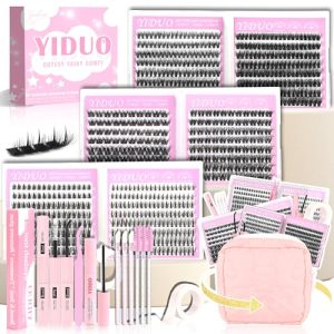 40D/60D Volume C/D Curl Lash Clusters Kit for Eyelash Extensions, Portable Makeup Bag with Lash Bond and Seal, 10-18mm