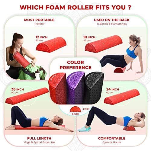Yes4All High-Density EPP Half Round Back Roller Foam - Yoga, Pilates & Stretching - 12, 18, 24, 36 inch Yes4All High-D