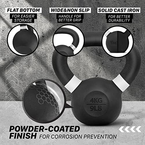 Yes4All Powder Coated 9lb-71lb Cast Iron Core Kettlebells for Heavy Duty Strength Training | Yes4All Powder Coated Kett