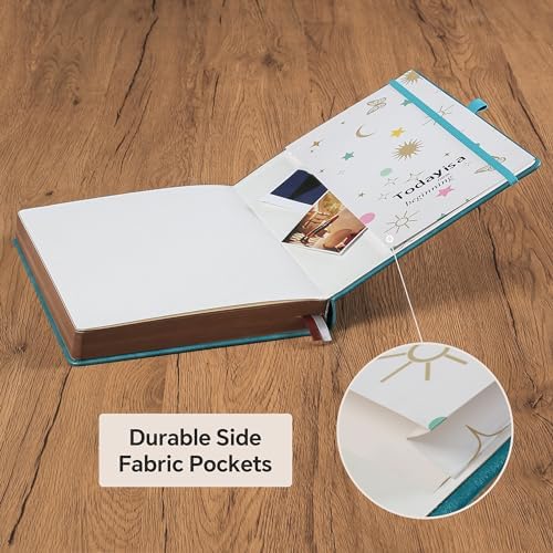 Classic Lined Writing Daily Journal for Men & Women - 360 Pages Hardcover Notebook with Vintage Sun & Moon Design, Blue