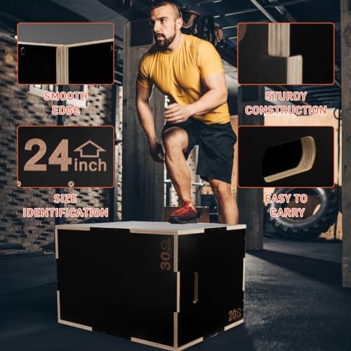 3 in 1 Plyo Box for Home Gym Jumping Conditioning Strength Training | Wooden Plyometric Jump Box for Home Gym 30"x24"x2