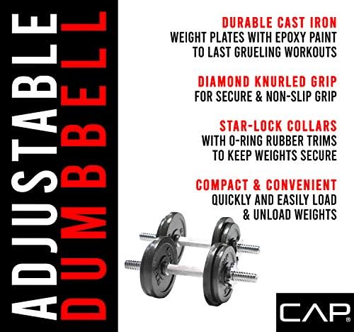 CAP Barbell Adjustable Dumbbell Weight Set for Home Gym Fitness Lovers | Ideal for Home Workouts and Muscle Building |
