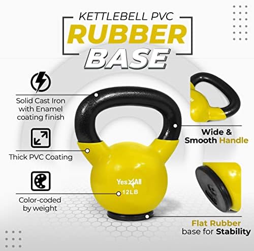 Yes4All Rubber Base Kettlebells for WomenStrength Training (10-65 lbs) Yes4All Kettlebells for Women Fitness Rubber Ba
