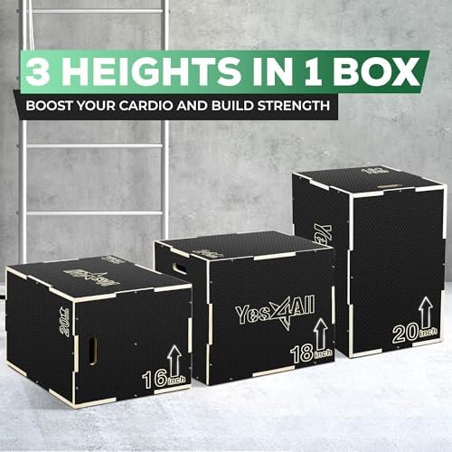 Yes4All 3 in 1 Non-Slip Wooden Plyo Box for Workout Enthusiasts | Yes4All Step Up Box and Plyometric Jump Box for Home