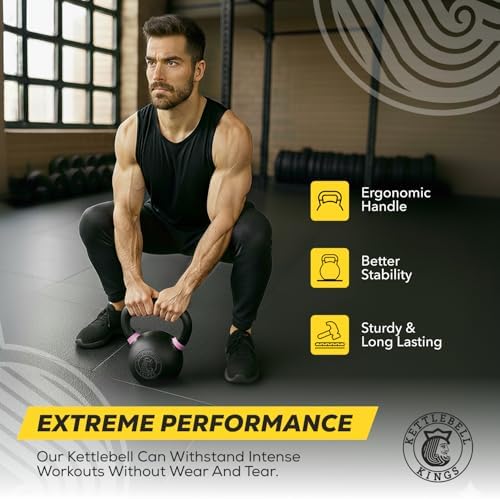 Kettlebell Kings Powder Coated Kettlebell Weights - 9-97 lb Strength Training Kettlebells for Men and Women - Home Gym E