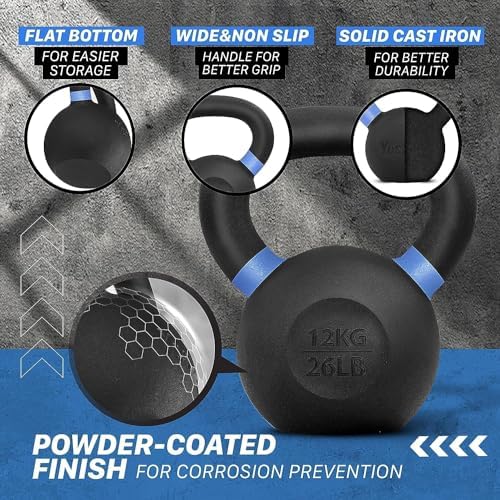 Yes4All Powder Coated 9lb-71lb Cast Iron Core Kettlebells for Heavy Duty Strength Training | Yes4All Powder Coated Kett