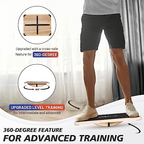 Yes4All Professional Anti-Slip Rocker Board for Leg Workout and Standing Desk Use | Yes4All 350LBS Wood Balance Board,