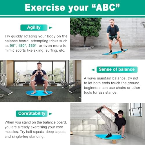 Wooden Balance Boards for Adults - Surface Anti-Slip Treatment with Roller and Half Ball | Adult Balance Trainer - Wood