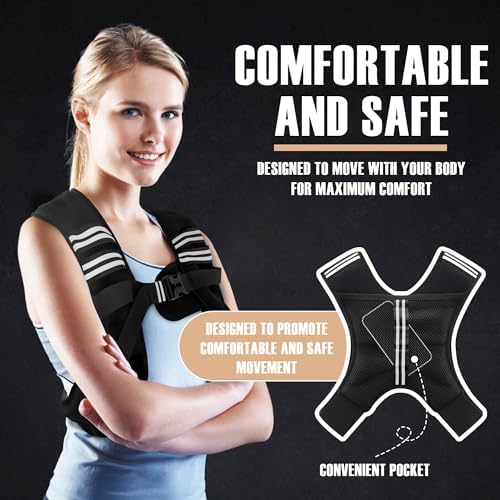 Weighted Vest for Men and Women - 10/15/20lbs - Reflective Stripe - Workout Equipment for Strength Training, Running, Wa