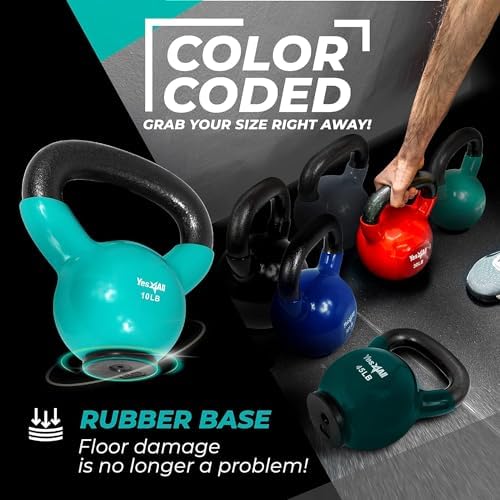 Yes4All Rubber Base Kettlebells for WomenStrength Training (10-65 lbs) Yes4All Kettlebells for Women Fitness Rubber Ba