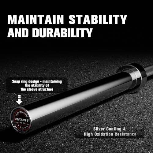 RitFit 7FT Olympic Barbell for Strength and Weightlifting Training - 2 Inch Olympic Bar for Squat, Deadlift, Bench Press