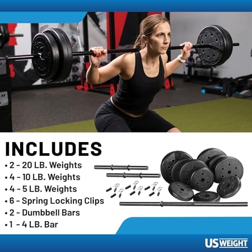 US Weight 105 Pound Adjustable Barbell Set for Home Gym Athletes | US Weight 105 Pound Full 6 Ft Barbell Set with Dumbb