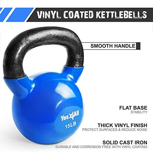 Yes4All Kettlebell, Stable Flat Bottom Kettlebell, Cast Iron Sets for Full Body Workout, Push Up, Grip Strength Training