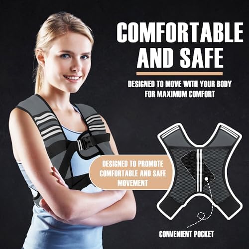 Weighted Vest for Men and Women - 10/15/20lbs - Reflective Stripe - Workout Equipment for Strength Training, Running, Wa