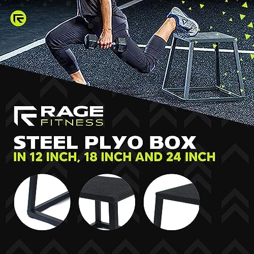Rage Fitness Anti-Slip 12-18-24 Inch Plyo Box for Home Gym Strength Training Rage Fitness Pre-Assembled 12-18-24 Inch