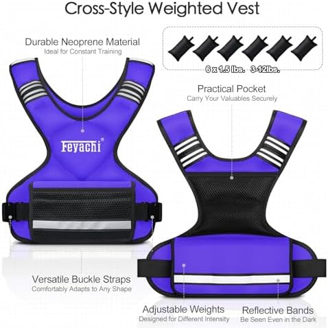 Feyachi Adjustable Weighted Vest for Running Workout and Training - 3-12 lbs / 12-20 lbs / 20-32 lbs - Reflective Design