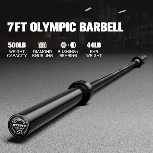 RitFit 7FT Olympic Barbell for Strength and Weightlifting Training - 2 Inch Olympic Bar for Squat, Deadlift, Bench Press