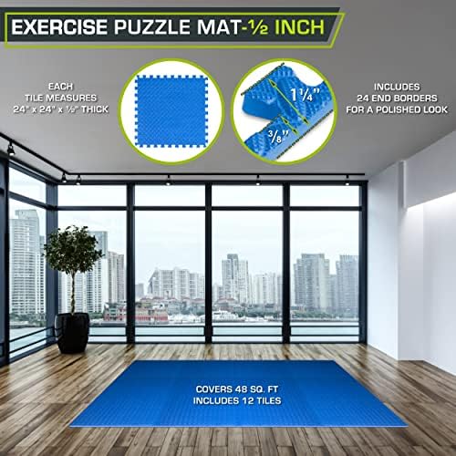 ProsourceFit Puzzle Exercise Mat for Home Gym, Mat for Home Workout Equipment, Floor Padding for Kids, Black, 24 in x 24