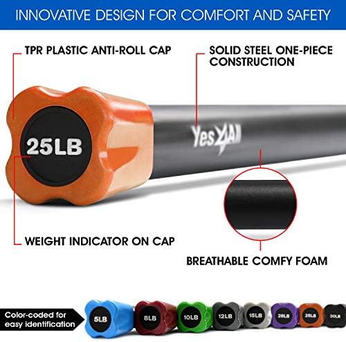 Yes4All Total Body Workout Weighted Bar - Ideal for Home and Gym Fitness Enthusiasts - Strength and Yoga Training - 1|5l