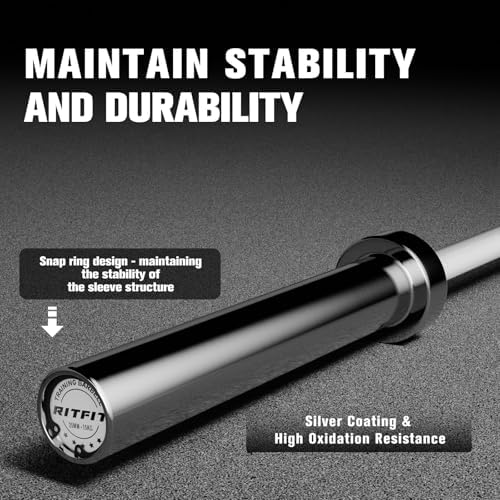 RitFit 7FT Olympic Barbell for Strength and Weightlifting Training - 2 Inch Olympic Bar for Squat, Deadlift, Bench Press