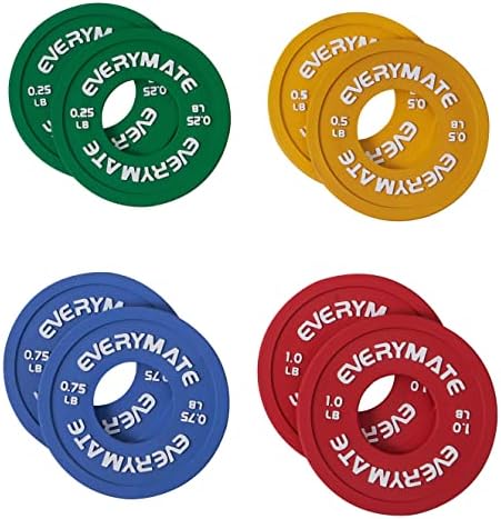 EVERYMATE Rubber Fractional Weight Plates Set of 8 Micro Weight Plate Pair of 0.25LB 0.5LB 0.75LB 1 LB for Olympic Barbe
