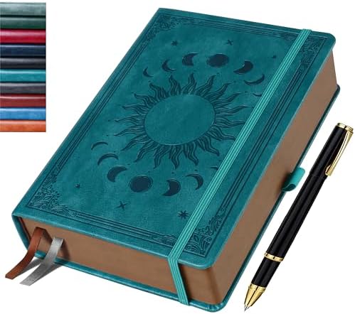 Classic Lined Writing Daily Journal for Men & Women - 360 Pages Hardcover Notebook with Vintage Sun & Moon Design, Blue