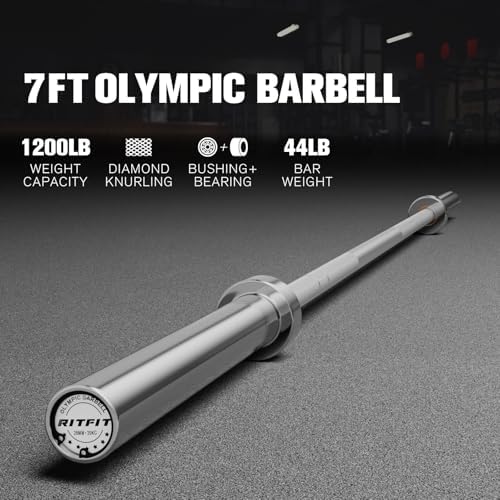 RitFit 7FT Olympic Barbell for Strength and Weightlifting Training - 2 Inch Olympic Bar for Squat, Deadlift, Bench Press