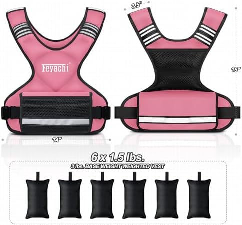 Feyachi Adjustable Weighted Vest for Running Workout and Training - 3-12 lbs / 12-20 lbs / 20-32 lbs - Reflective Design