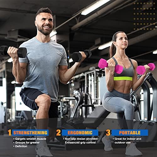 Portzon Dumbbells 10 Colors Options 1-15LB Anti-Slip Anti-Roll Hex Shape