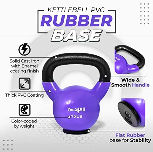 Yes4All Rubber Base Kettlebells for WomenStrength Training (10-65 lbs) Yes4All Kettlebells for Women Fitness Rubber Ba